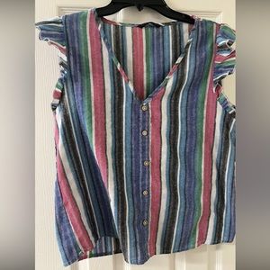 Shein Curve Striped Ruffled Sleeve Peplum Blouse Medium